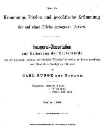 Ueber die Krümmung, Torsion und geodätische Krümmung der auf einer Fläche gezogenen Curven