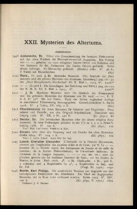 XXII. Mysterien des Altertums.