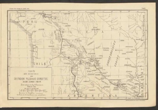 Karte der Reisewege der Deutschen Pilcomayo Expedition in den Jahren 1906-07.