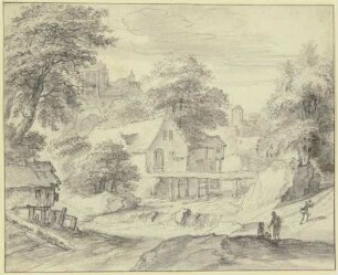Dorf mit Kirche an einem Fluss