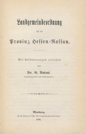 Landgemeindeordnung für die Provinz Hessen-Nassau
