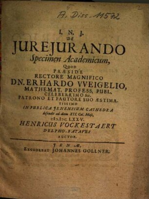 De Iureiurando Specimen Academicum