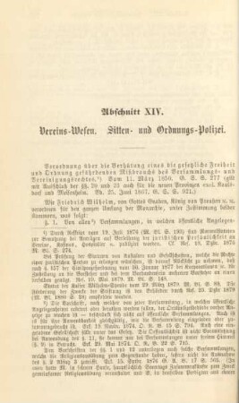 Abschnitt XIV. Vereins-Wesen. Sitten- und Ordnungs-Polizei
