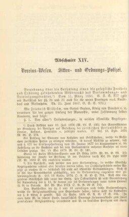 Abschnitt XIV. Vereins-Wesen. Sitten- und Ordnungs-Polizei