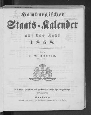 1858: Hamburgischer Staats-Kalender : auf das Jahr