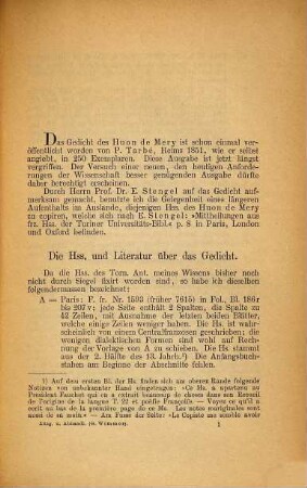 Prolegomena zu einer kritischen Bearbeitung von Li tornoiemenz antecrit von Huon de Mery