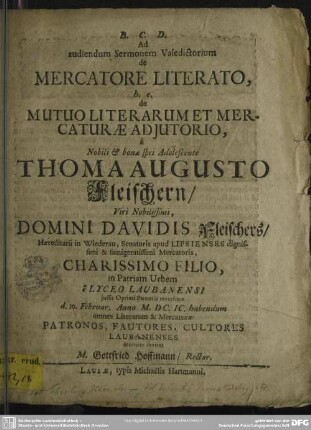 De mercatore literato h. e. de mutuo literarum et mercaturae adjutorio