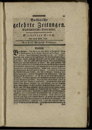 Siebentes Stück, den 19ten Febr. 1791.