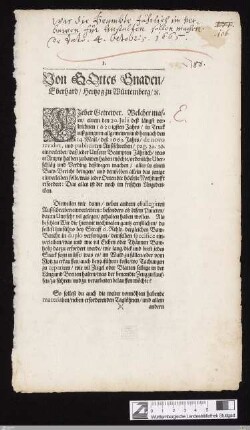 Von Gottes Gnaden, Eberhard, Hertzog zu Würtemberg ... : Lieber Getrewer. Welcher massen, einem ... Außschreiben ... einverleibet, daß jeder Unserer Beampten Jährlich ... ordenliche Uberschläg und Verding deßwegen machen ... solle ...; Datum Stuttgart, den 4. October, Anno 1665
