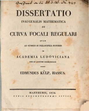 Diss. inaug. math. de curva focali regulari