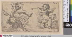 [Zwei musizierende Putten; Two Putti, One on the right blowing on a Trumpet, the other beating a drum]