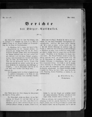 Nr. 15-17. Bericht des Bürger = Ausschusses. Mai 1866.
