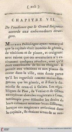 Chapitre VII: De l’audience que le Grand-Seigneur accorde aux ambassadeurs étrangers