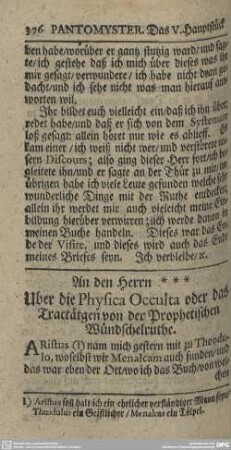 An den Herrn ... Uber die Physica Occulta oder das Tractätgen von der Prophetischen Wündschelruthe.