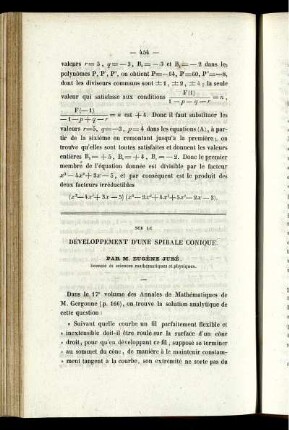 Sur le développement d´une spirale conique.