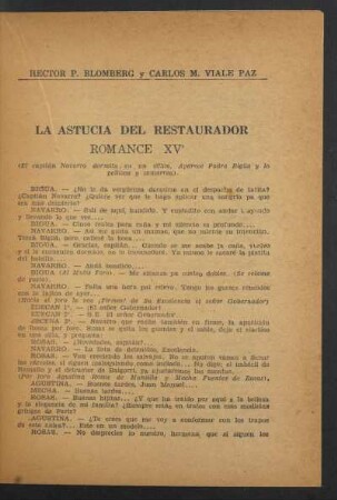 La astucia del restaurador - Romance XV°