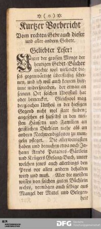 Kurtzer Vorbericht Vom rechten Gebrauch dieser und aller anderen Gebete.