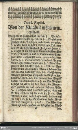 Das I. Capitel. Von der Klugheit insgemein