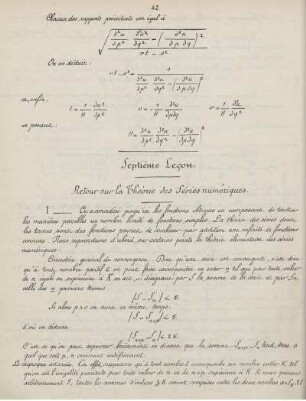 Formule de Taylor et de Mac-Laurin. Septiéme - leçon onzième. Retour sur la théorie des séries numériques. Séries de fonctions, entiéres. Développement d'une fonction en série entiére. Variation d'une fonction. Maxima et minima. Maxima et minima des fonctions de plusieurs variables.