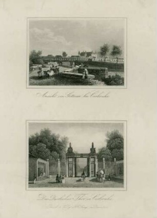 1. Ansicht von Gottesau bei Carlsruhe 2. Das Durlacher Thor in Carlsruhe