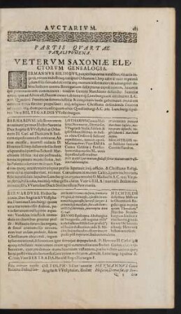 Partis Quartae Paralipomena. Veterum Saxoniae Electorum Genealogia.