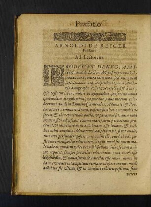 Praefatio Arnoldi de Reyger Praefatio Ad Lectorem.