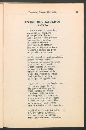 Entre dos gauchos : (payada)
