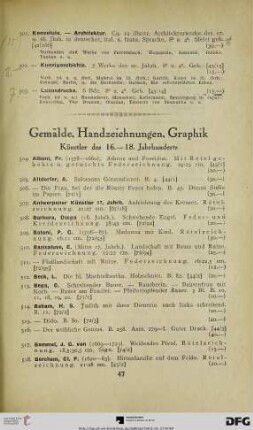 Gemälde, Handzeichnungen, Graphik; Künstler des 16. und 18. Jahrhunderts (Nr. 504-834)