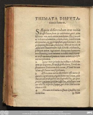 Themata Disputationis futurae.