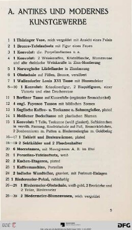 A. Antikes und modernes Kunstgewerbe (Nr. 1-102)