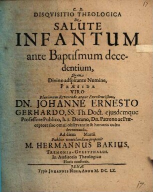 Disquisitio theol. de salute infantum ante baptismum decedentium