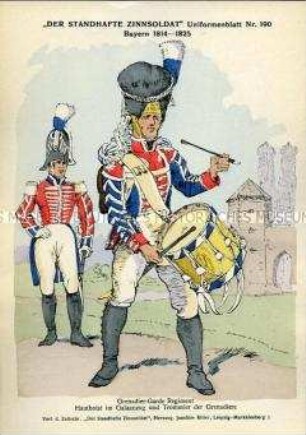 Uniformdarstellung, Hoboist und Tambour des Garde-Grenadier-Regiments, Königreich Bayern, 1814/1825.