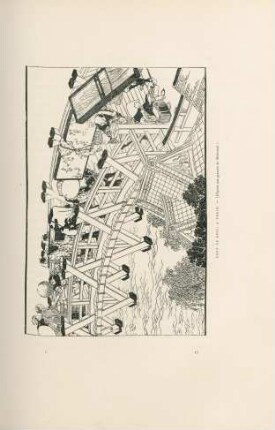 Pont de bois, a Tokio. - (D'aprés une gravure de Hokousai.)