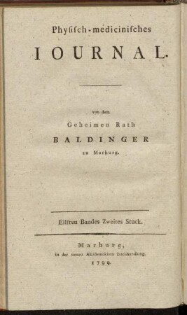 Physisch-medicinisches Journal.[...]Eilften Bandes Zweites Stück.