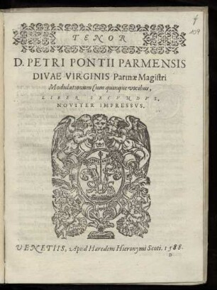 Pietro Pontio: Modulationum cum quinque vocibus, Liber secundus. Tenor