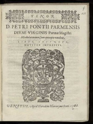 Pietro Pontio: Modulationum cum quinque vocibus, Liber secundus. Tenor
