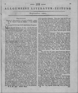 Haller, C. L. v.: Lettre de M. Charles-Louis de Haller, membre du consel souverain de Berne, a sa famille, pourlui déclarer son retour a l'église catholique, apostolique et romaine. 4. Édition.. Paris: Méquignon; Lyon: Perisse 1821 (Fortsetzung der im vorigen Stück abgebrochenen Recension)