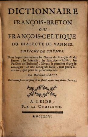 Dictionnaire françois-breton ou françois-celtique du dialecte de Vannes