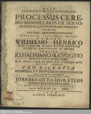 Dissertatio Medica Inauguralis Qua Processus Cerebri Mammillares Ex Nervovorum Olfactoriorum Numero Exemtos