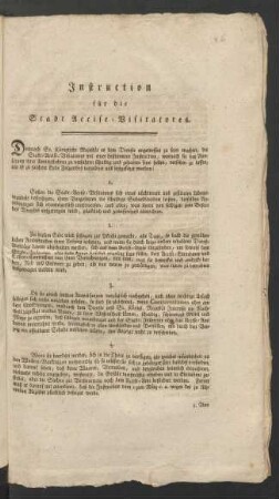 Instruction für die Stadt-Accise-Visitatores : [Berlin, den 12ten Junii 1787]