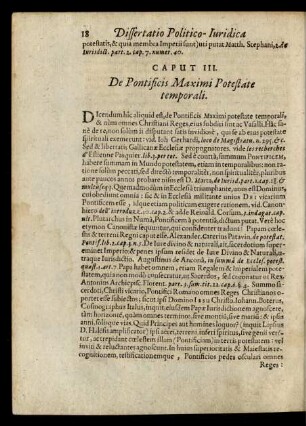 Caput III. De Pontificis Maximi Potestate temporali.