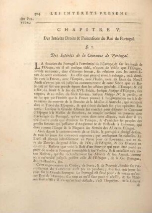 Chapitre V. Des Intérets Droits & Prétensions du Roi de Portugal.