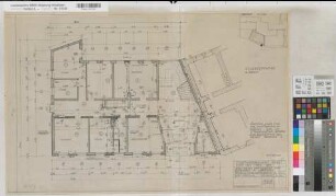 Lippstadt (Lippstadt) Erweiterungsbau des Amtsgerichts und Gefängnisses Grundriß Erdgeschoß Amtsgericht 1961 1 : 50 50 x 77 Zeichnung Staatshochbauamt Soest