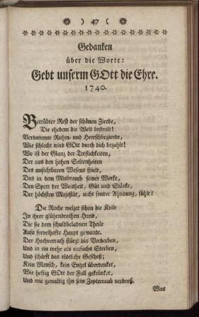 Gedancken über die Worte: Gebt unserm Gott die Ehre.