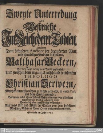 Zweyte Unterredung Oder Gespräche Im Reiche derer Todten ...