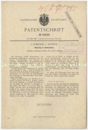 Patentschrift einer Neuerung an Sämaschinen, Patent-Nr. 49588