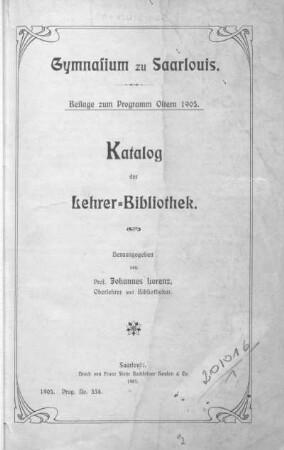 Katalog der Lehrer-Bibliothek