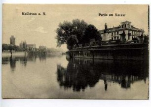 "Partie am Neckar" - Bismarck-Denkmal und Neckar-Hotel, im Hintergrund Götzenturm