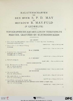 Topographische aquarellen en teekeningen prenten, gravures en kleurendrukken (Nr. 1-76)