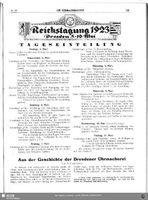 Reichstagung 1923 Dresden 5. - 10. Mai : Tageseinteilung